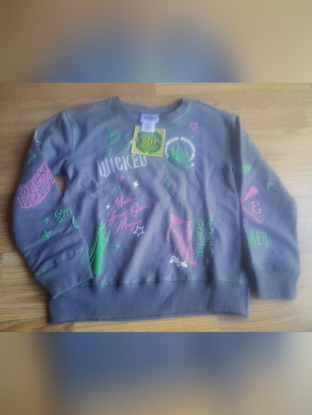 NWT WICKED PRINT girls Swearshirt, Gray With Print, Sz 7/8  10/12  14/16